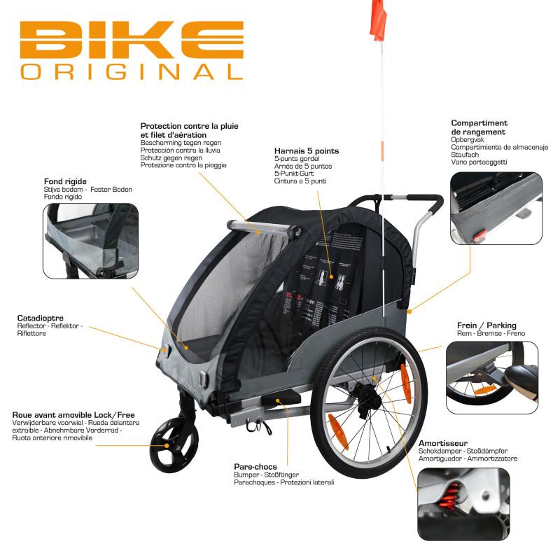 Remorque enfant convertible poussette